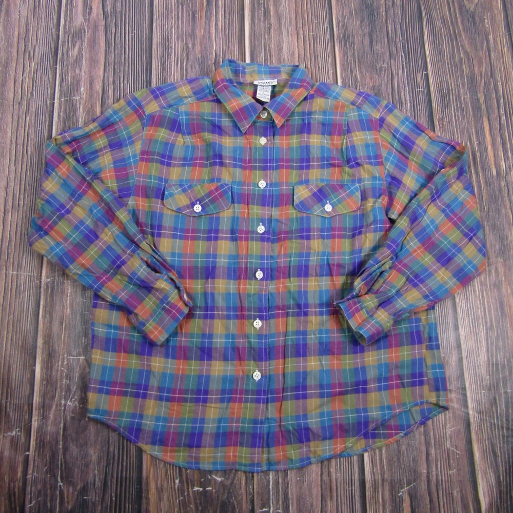 Napa Valley Button Down Shirt Womens Large Petites Multi Plaid Vintage Granny